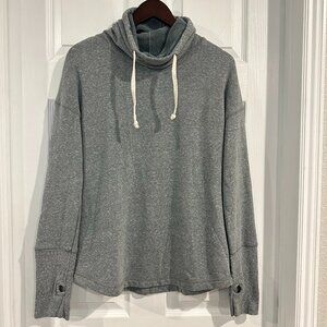 BKE Knit Hoodie Women L Long Sleeve Shirt Knit White Gray Cowl Neck